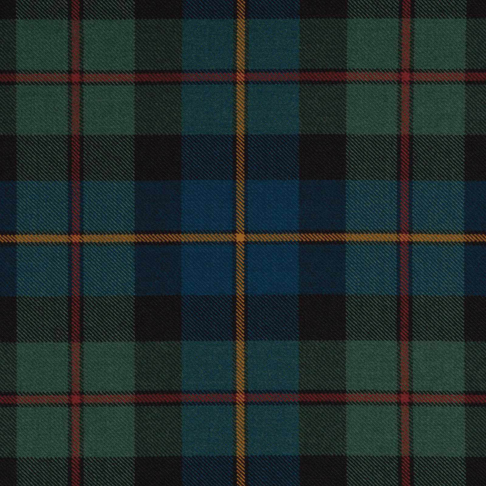 Forest-green and teal tartan with red, black and ochre overcheck lines