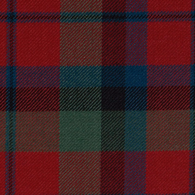 Deep red, forest green and blue tartan with a ridged woven check