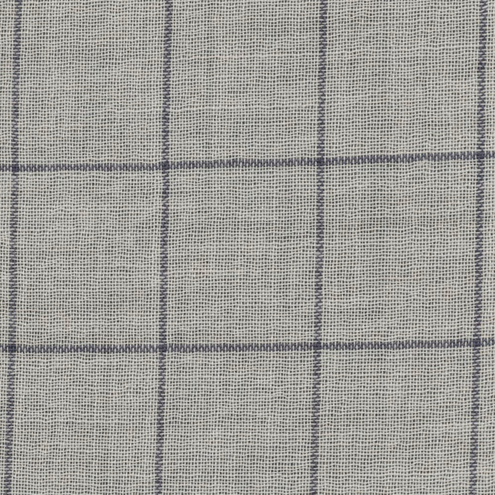 Pale blue-grey sheer weave with evenly spaced charcoal-blue windowpane checks