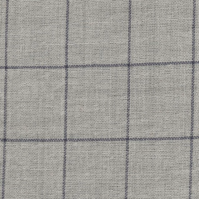 Pale blue-grey sheer weave with evenly spaced charcoal-blue windowpane checks