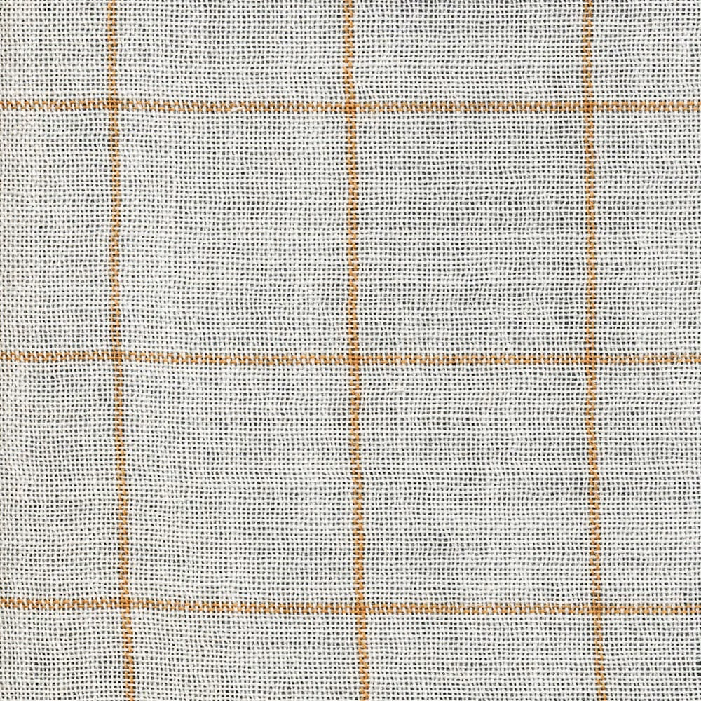 Pale ivory sheer with warm camel windowpane checks and an open weave
