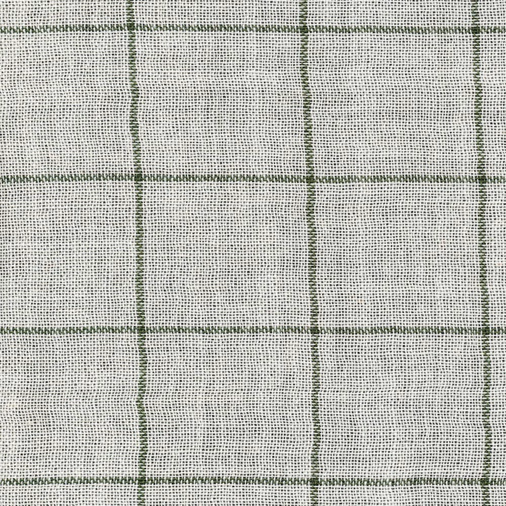 Ivory open-weave sheer with muted cedar-green windowpane lines