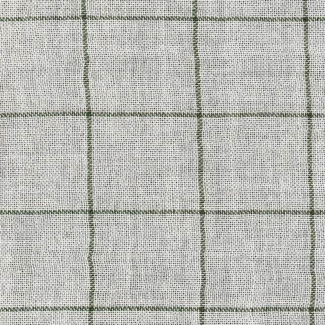 Ivory open-weave sheer with muted cedar-green windowpane lines