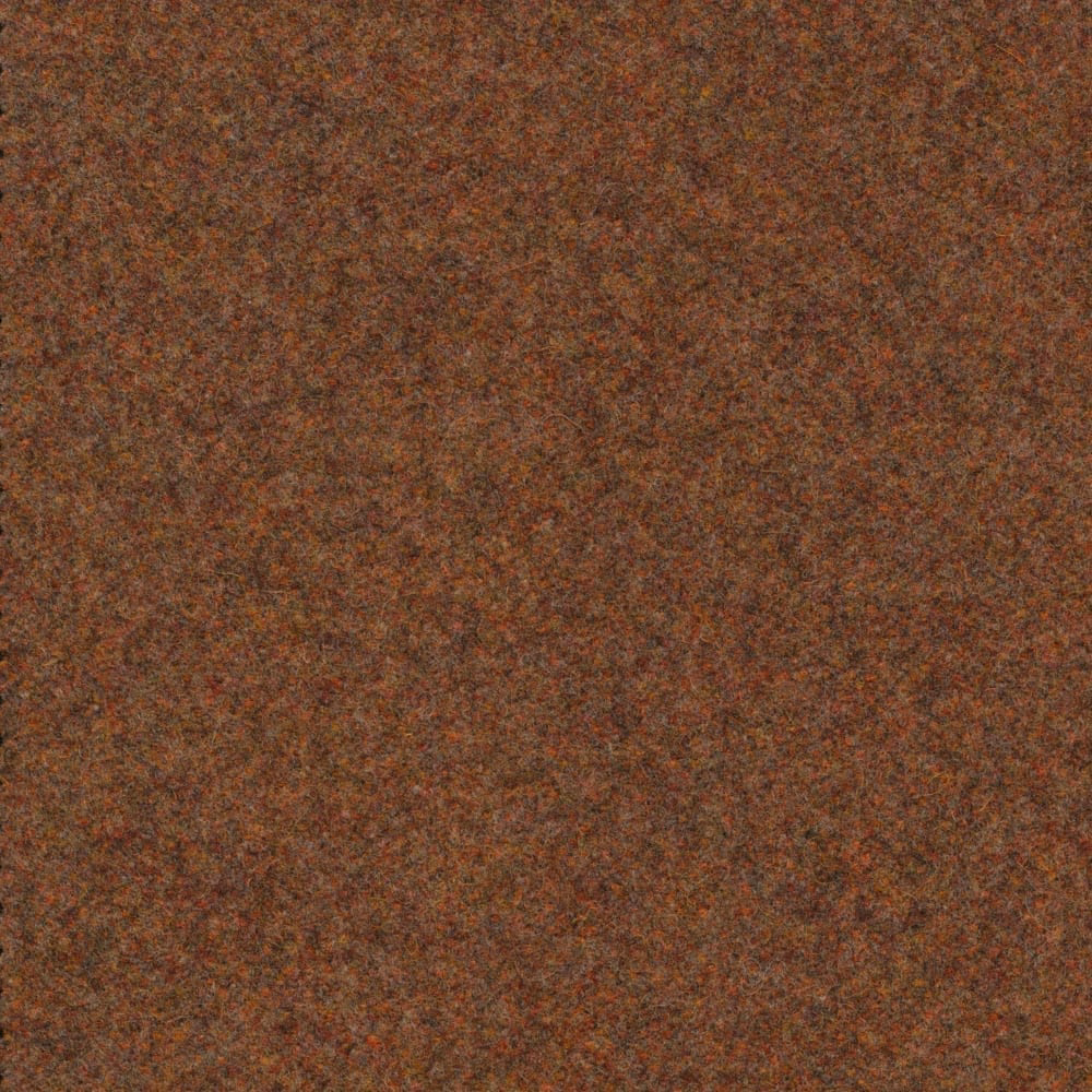 Dense russet-brown melton texture with charcoal and olive flecks