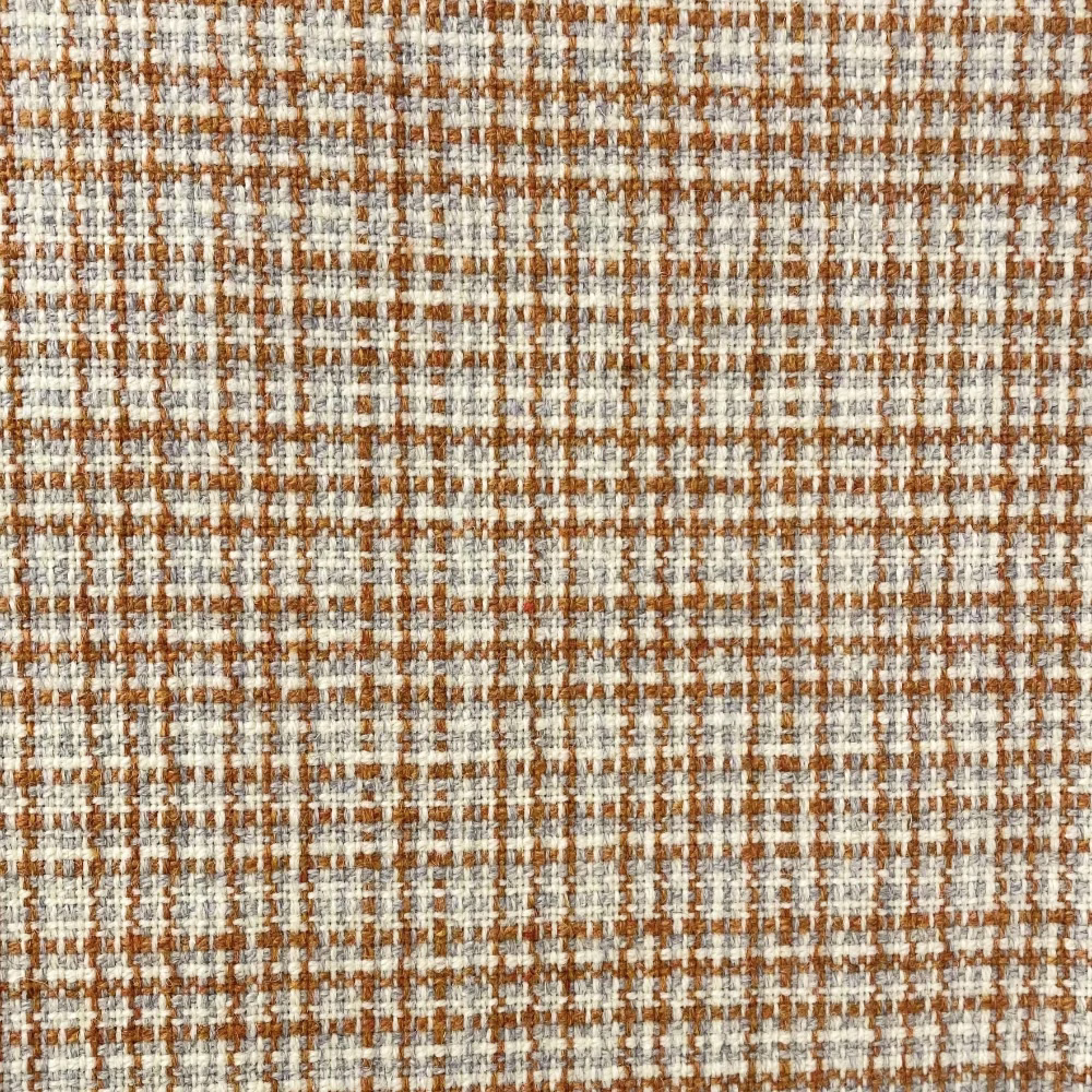 Close-up of amber, cream and blue-grey nubby checked weave
