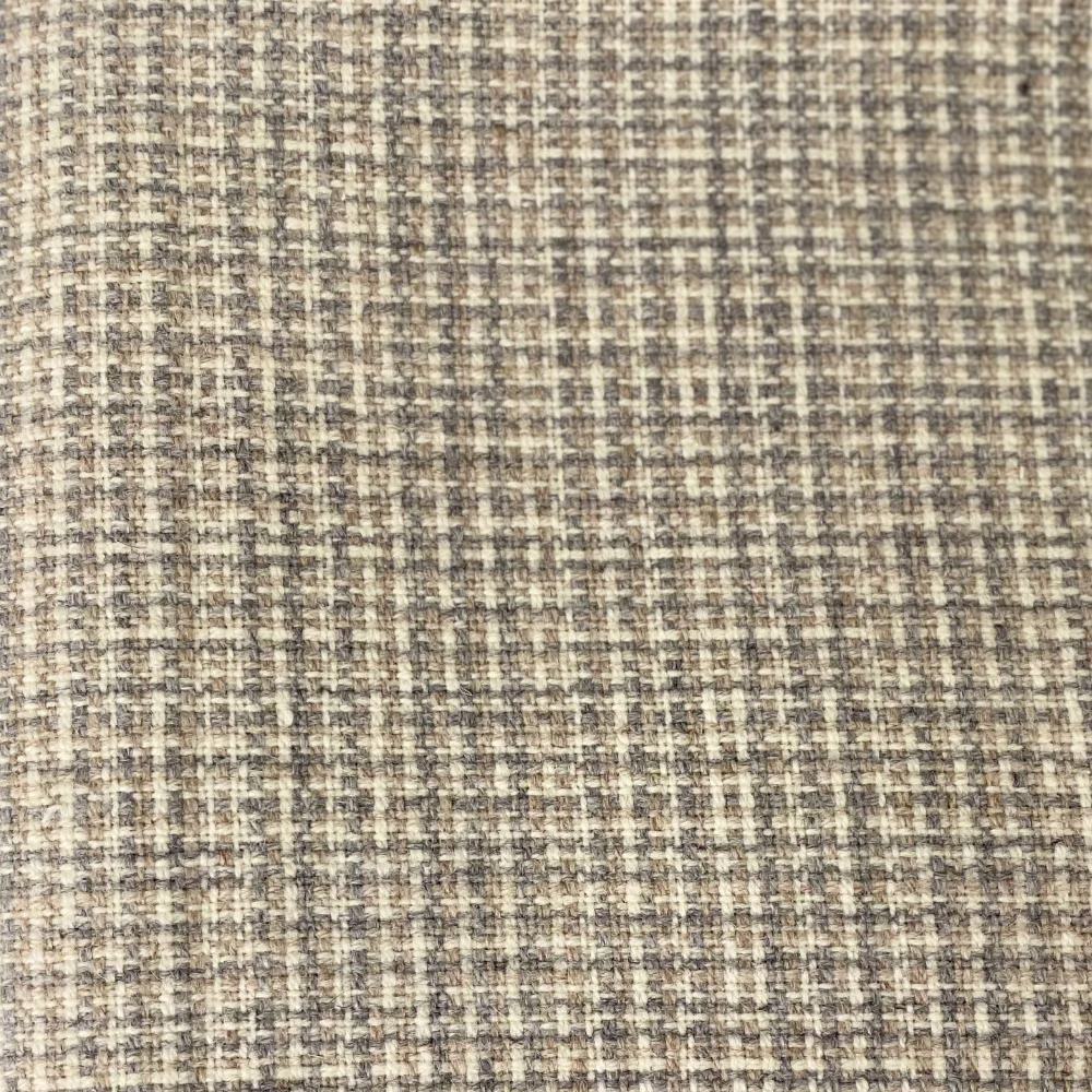 Stone beige woven check with charcoal-grey flecks and a tactile textured surface