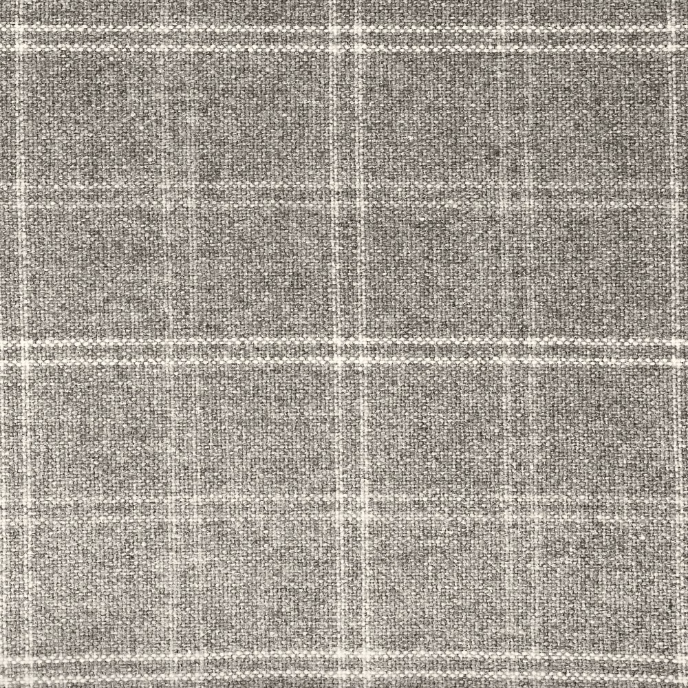 Cool granite-grey woven plaid with broad windowpane checks and dense flecked texture