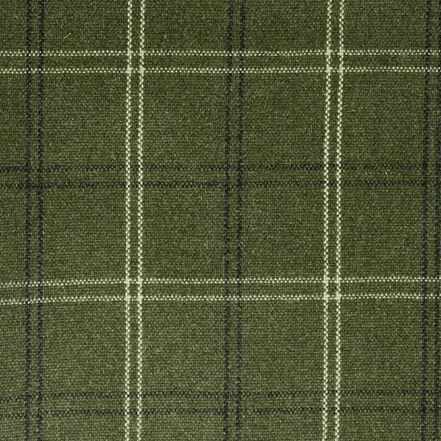 Moss olive plaid with pale windowpane lines and a coarse woven texture
