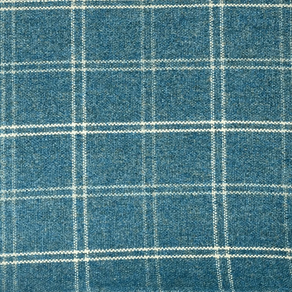 Cool teal woven plaid with cream lines and a tactile, subtly irregular surface