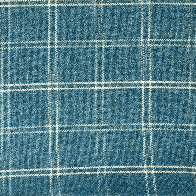 Cool teal woven plaid with cream lines and a tactile, subtly irregular surface