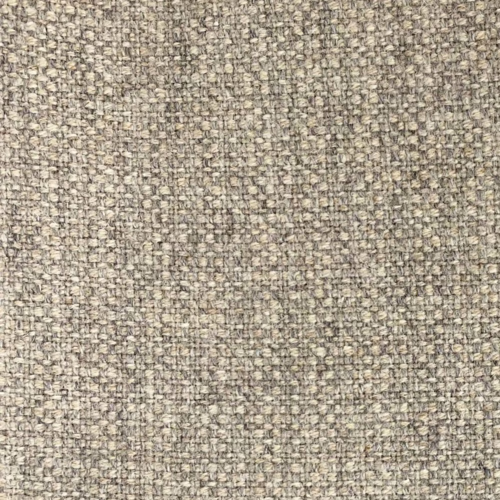 Warm pebble taupe fabric with dense nubby weave and charcoal-grey flecks