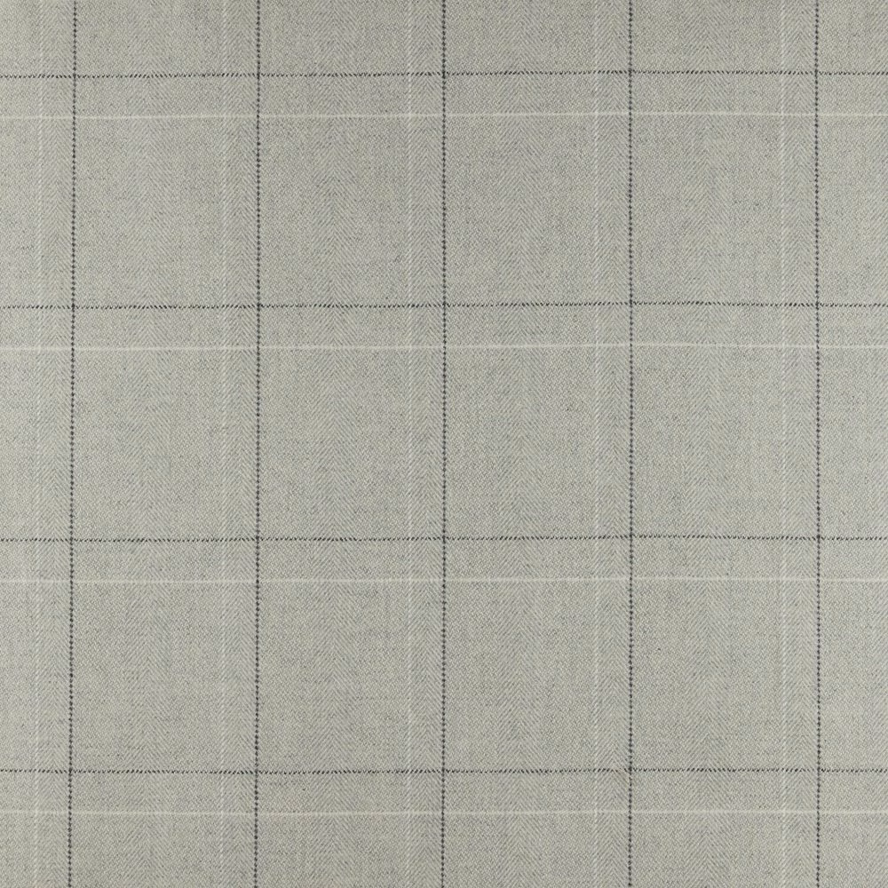 Pale granite-grey woven check with fine charcoal windowpane lines and subtle texture