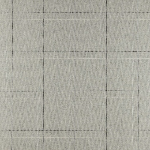 Pale granite-grey woven check with fine charcoal windowpane lines and subtle texture