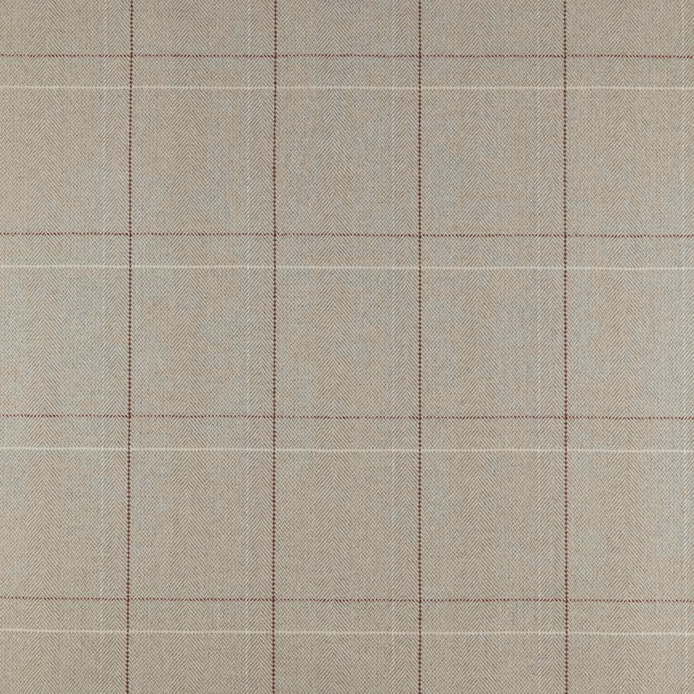 Warm taupe woven check with fine russet lines and pale horizontal accents