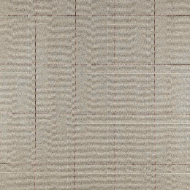 Warm taupe woven check with fine russet lines and pale horizontal accents