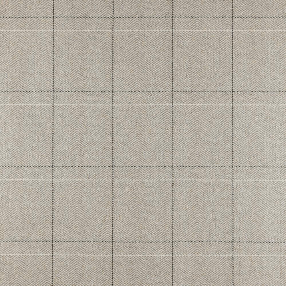 Muted willow taupe fabric with fine woven texture and charcoal windowpane check
