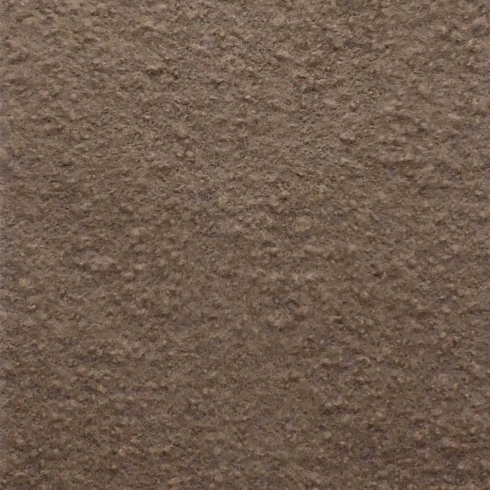 Close-up of warm cappuccino-brown bouclé with dense, irregular nubby texture