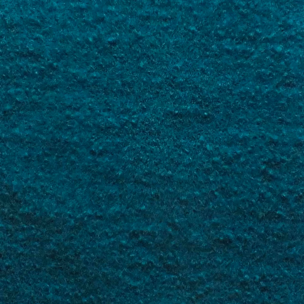 Deep ocean teal boucle with dense nubby loops and softly mottled darker fibres