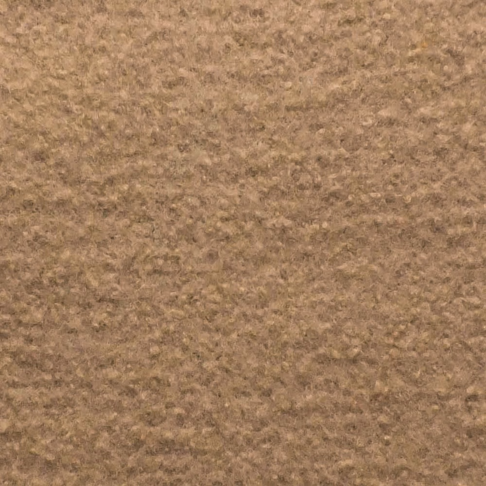 Warm putty taupe boucle with mottled flecks and a softly nubby looped texture