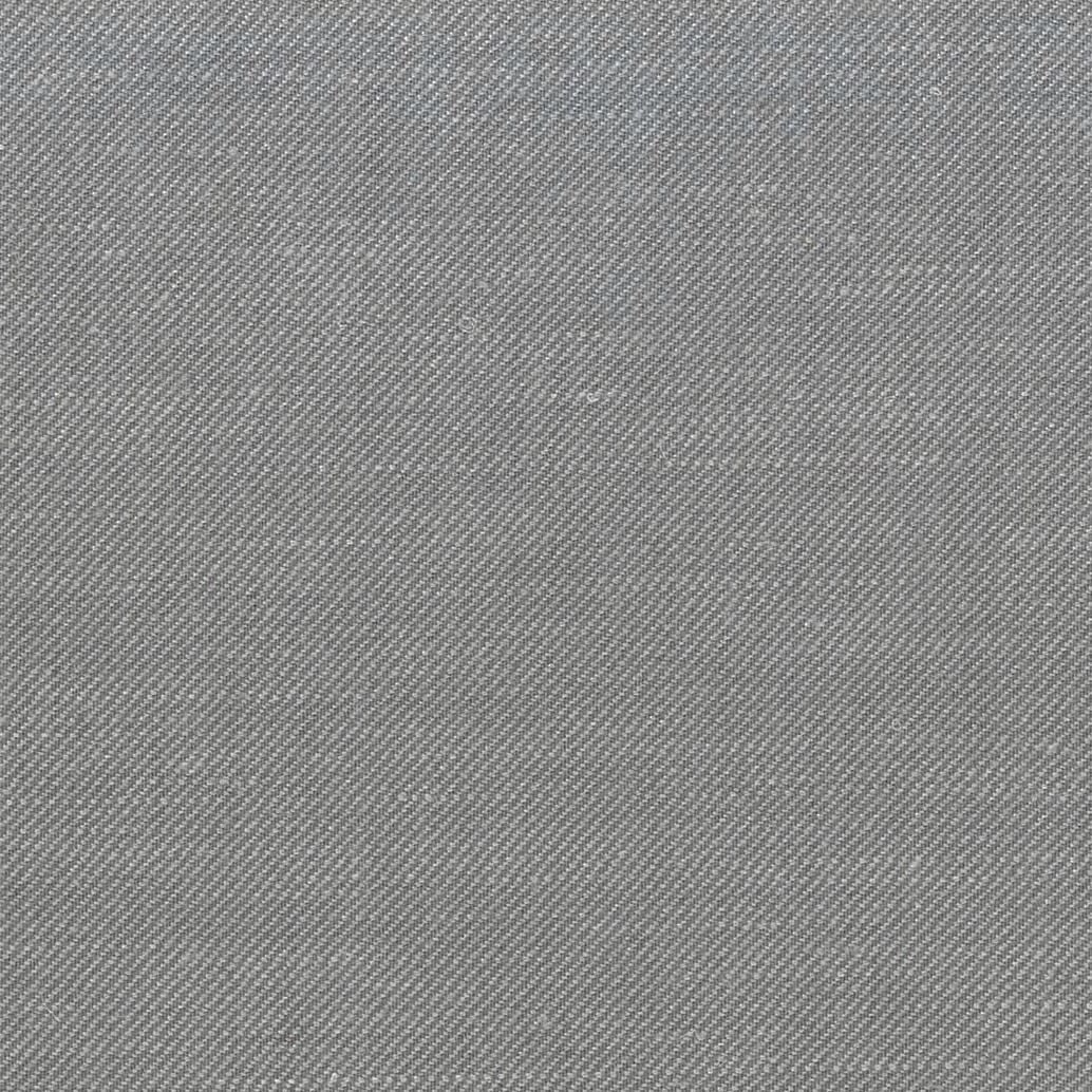 Close-up of cool lead-grey fabric with fine diagonal weave and subtle sheen
