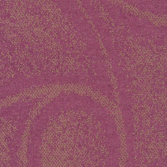 Damson purple woven fabric with olive-gold flecks and broad organic patterning