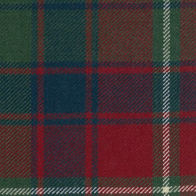 Deep red, green and navy tartan with a pronounced diagonal woven texture