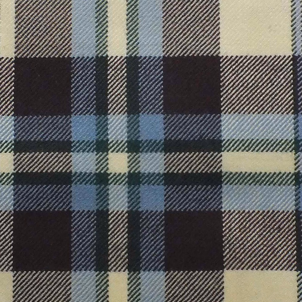 Deep plum and blue tartan with cream and muted green twill checks