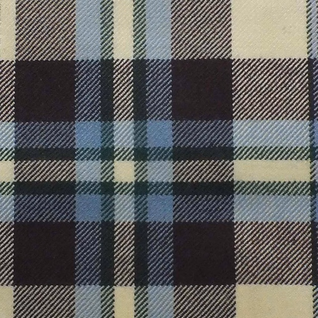 Deep plum and blue tartan with cream and muted green twill checks