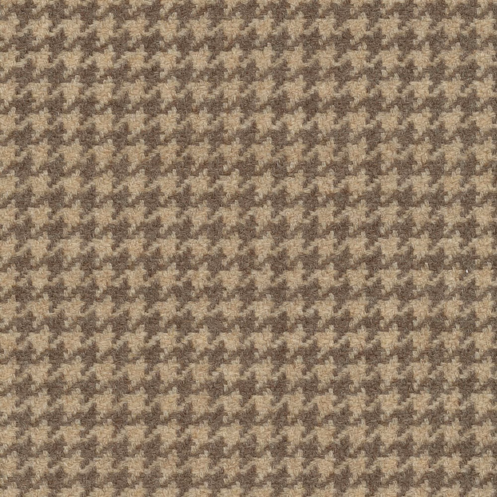 Close-up of warm sand taupe woven houndstooth with soft brown flecks