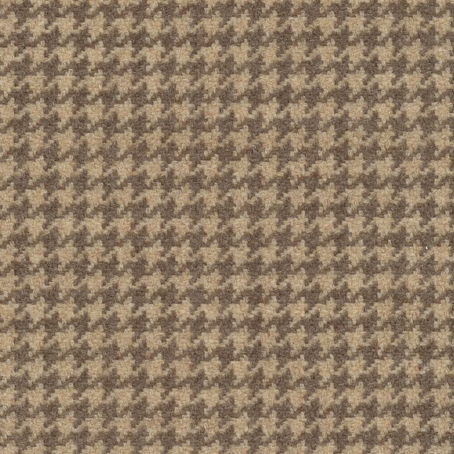 Close-up of warm sand taupe woven houndstooth with soft brown flecks