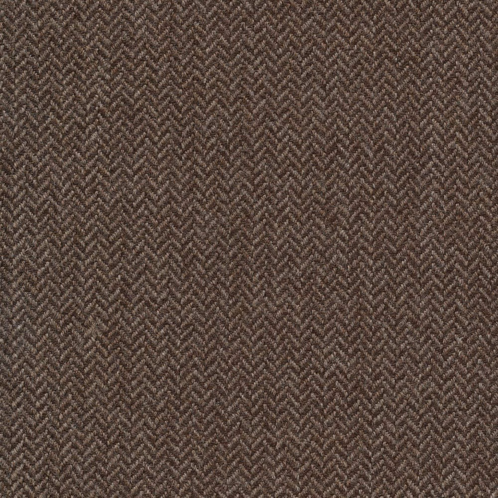 Close-up of dark peat brown herringbone weave with softly contrasting taupe threads