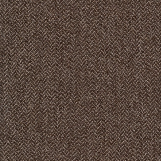 Close-up of dark peat brown herringbone weave with softly contrasting taupe threads