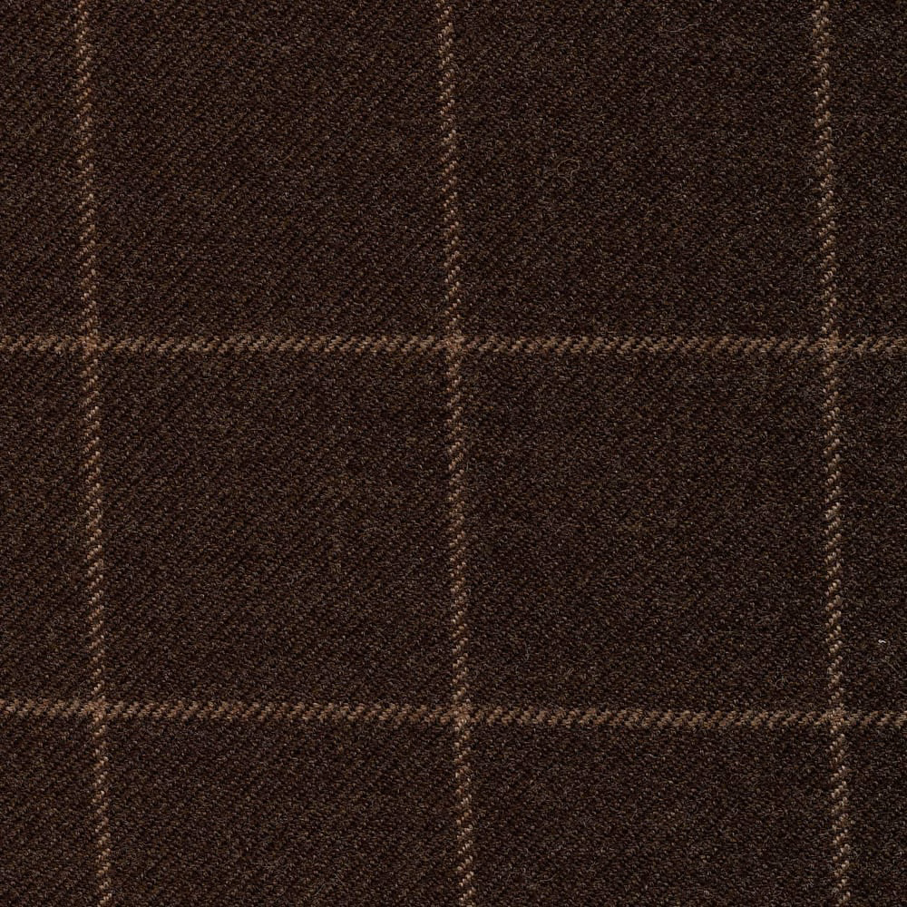 Dark peat-brown woven check with fine windowpane lines and tactile diagonal texture