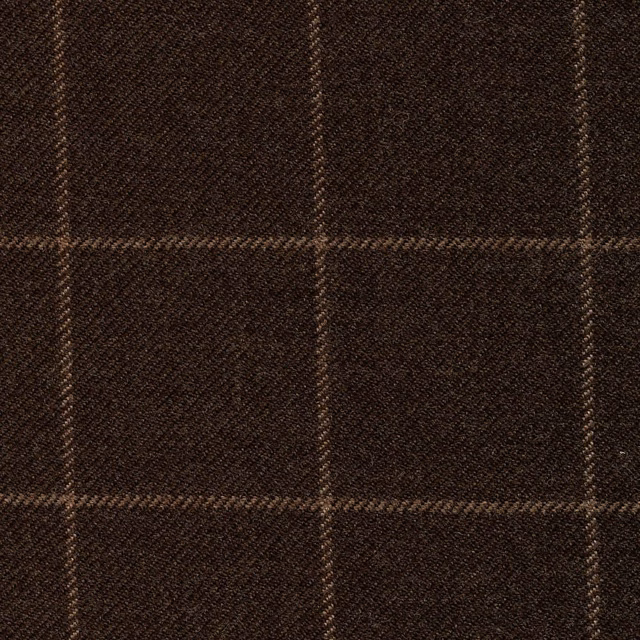 Dark peat-brown woven check with fine windowpane lines and tactile diagonal texture