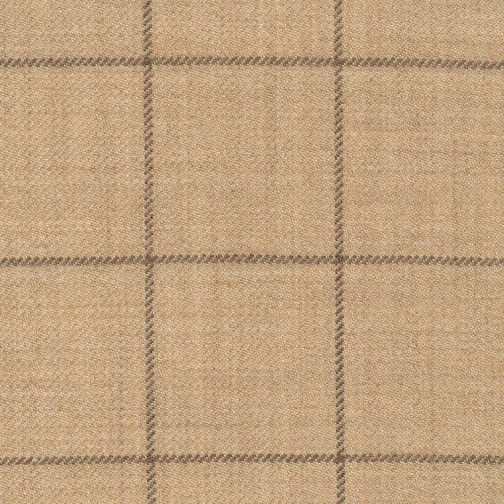 Warm sand-beige woven check with softly irregular taupe-grey lines