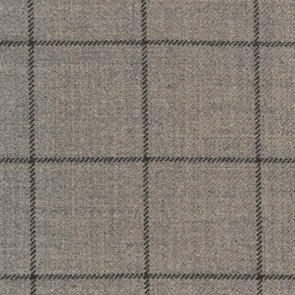 Steel-grey woven fabric with charcoal windowpane checks and a fine tactile surface