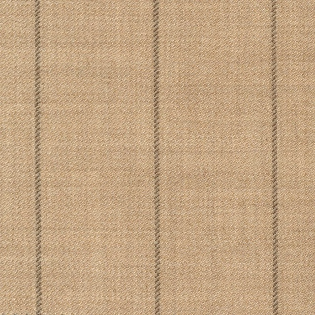 Warm sand-beige woven fabric with narrow taupe vertical stripes and tactile texture