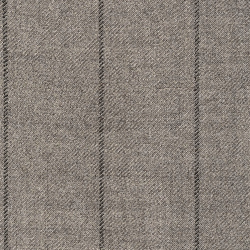 Steel-grey woven stripe with narrow charcoal lines and a softly flecked texture