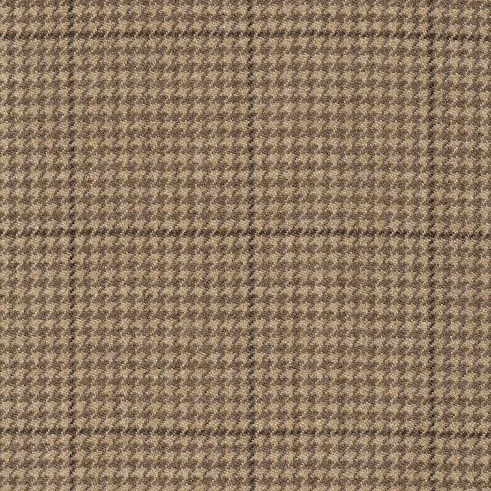 Close-up of warm sand and taupe woven houndstooth fabric with a softly flecked texture