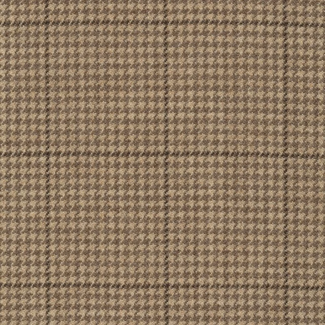 Close-up of warm sand and taupe woven houndstooth fabric with a softly flecked texture