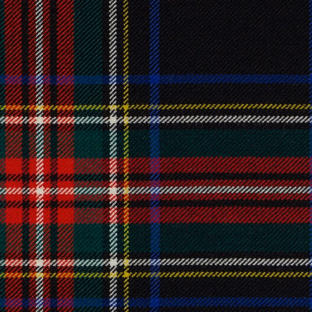 Black tartan weave with red, green, blue, yellow and white checks