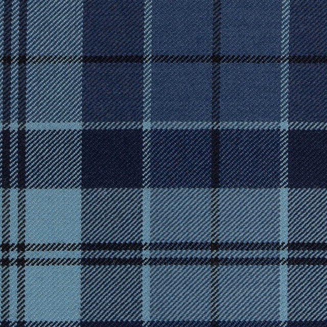 Deep navy tartan with pale blue-grey checks and a fine diagonal twill weave
