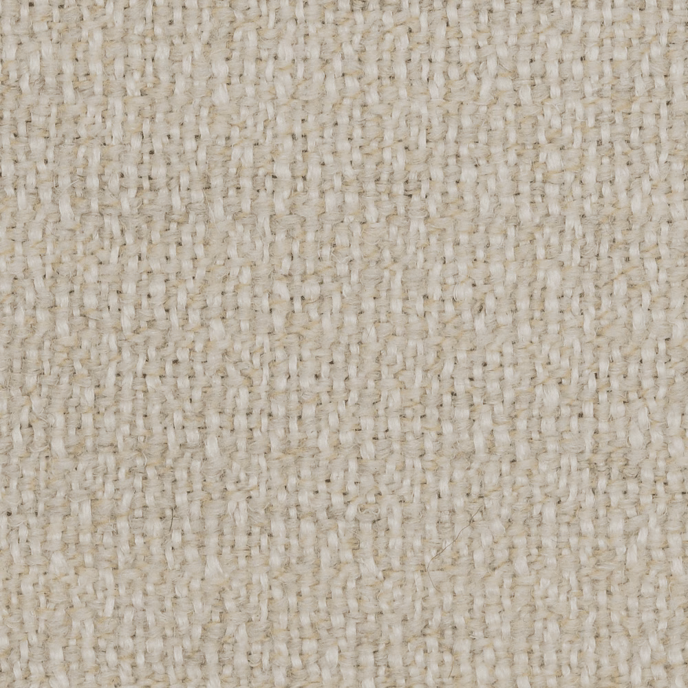 Close-up of warm ivory fabric with chunky oatmeal-flecked woven texture