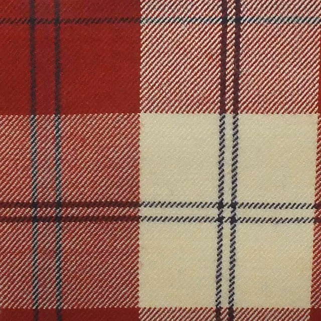 Cherry-red and cream tartan checks with dark woven lines and fine twill texture