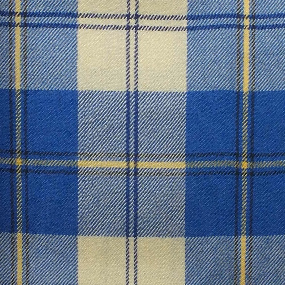 Sapphire blue tartan weave with cream, pale-blue checks and fine yellow lines