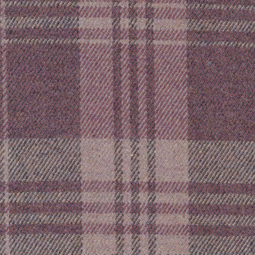 Muted berry and mauve checked fabric with taupe grey herringbone texture