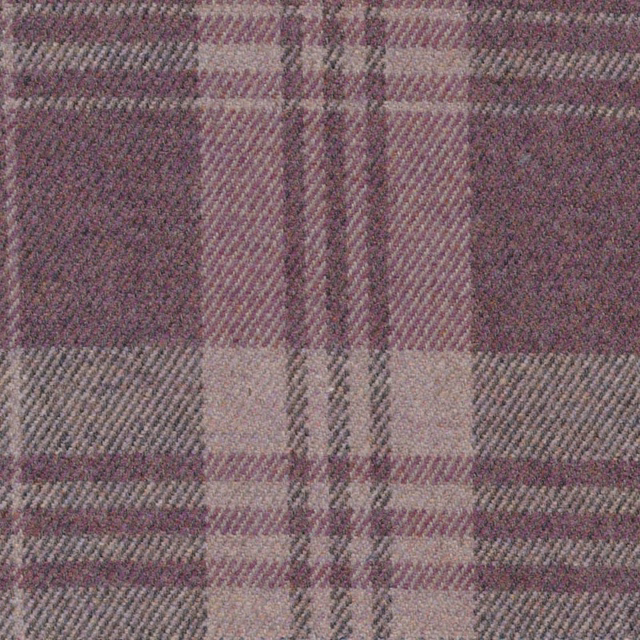 Muted berry and mauve checked fabric with taupe grey herringbone texture