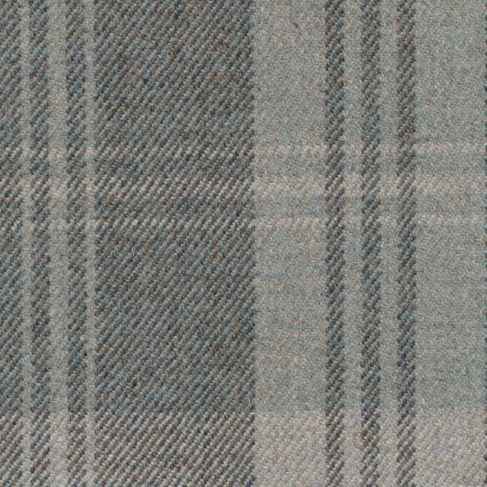 Cool blue-grey herringbone fabric with charcoal vertical bands and dense woven texture