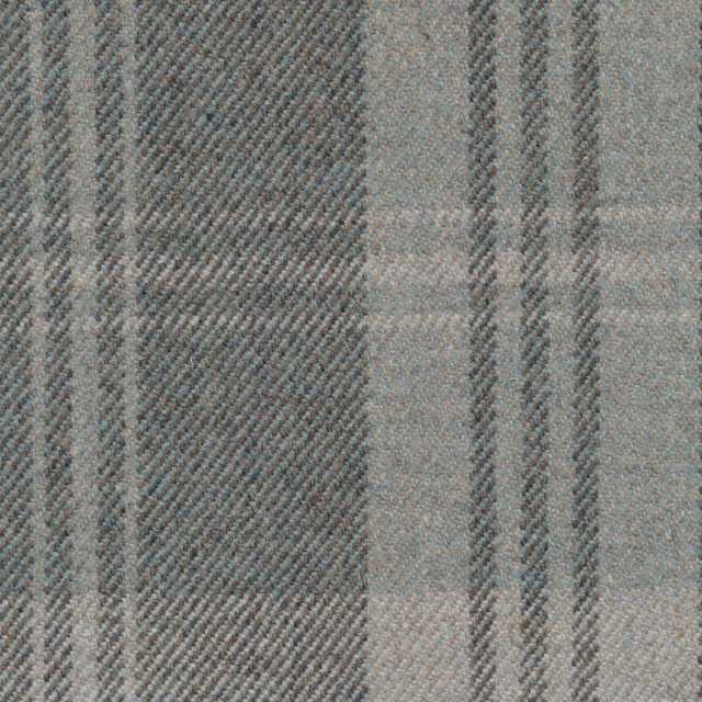 Cool blue-grey herringbone fabric with charcoal vertical bands and dense woven texture