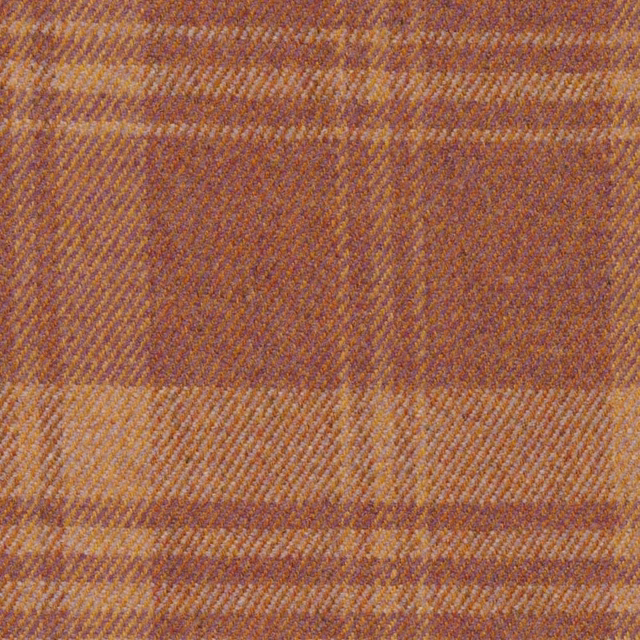 Close-up of russet brown herringbone weave with plum, ochre and cream bands